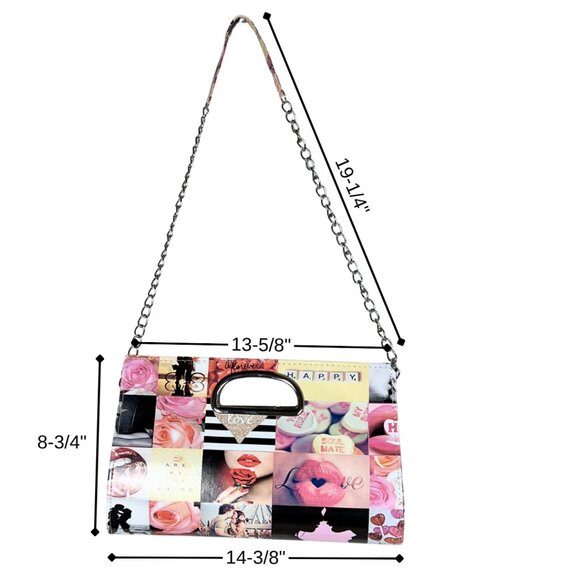 Ashley Stewart Love Collage Clutch & Shoulder Bag Chain Strap NWT - Picture 3 of 14